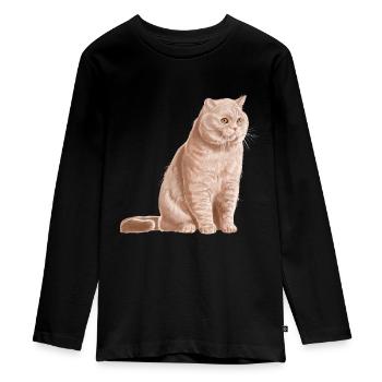 Chat British Shorthair de couleur crème - T-shirt manches longues Premium Ado - noir - Devant - AI Model Kid Female (0cm)