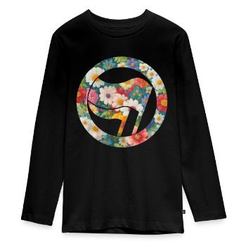 Antifa und Blumen - Teenager Premium Bio Langarmshirt - Schwarz - Vorne - AI Model Kid Female (0cm)