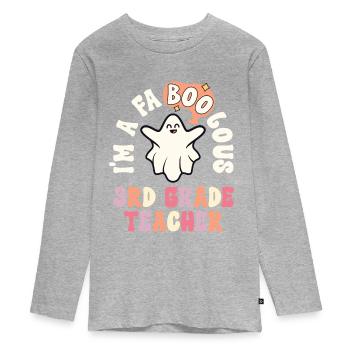 Lehrer Halloween Retro 3. Klasse Vintage Dritte - Teenager Premium Bio Langarmshirt - Grau meliert - Vorne