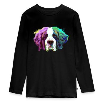 Splash Saint Bernard Dog - Teenager Premium Organic Long Sleeve Shirt - black - Front - AI Model Kid Female (0cm)