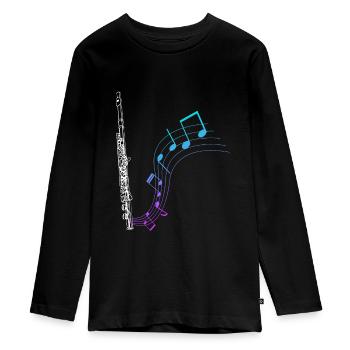 Querflöte Geschenk Musik Noten - Teenager Premium Bio Langarmshirt - Schwarz - Vorne - AI Model Kid Female (0cm)