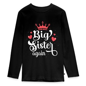 Pregnancy Announcement Big Sister Again Princess - Teenager Premium Organic Long Sleeve Shirt - black - Front - AI Model Kid Female (0cm)