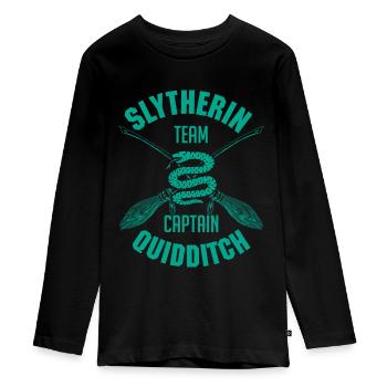Harry Potter Slytherin Team Captain Quidditch - Teenager Premium Organic Long Sleeve Shirt - black - Front - AI Model Kid Female (0cm)