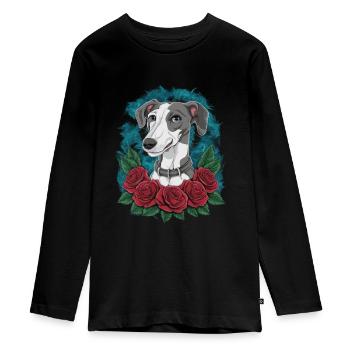 Süßer Windhund mit hübschen Rosen - Teenager Premium Bio Langarmshirt - Schwarz - Vorne - AI Model Kid Female (0cm)