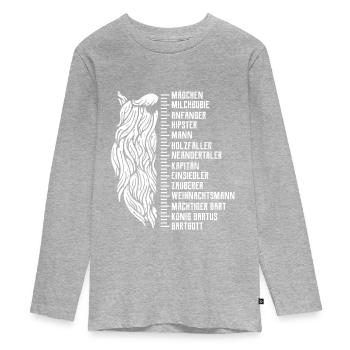Bart Barträger Lineal Skala Vollbart Geschenk - Teenager Premium Bio Langarmshirt - Grau meliert - Vorne