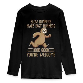 Slow Runners Make Fast Runners Look Good Funny - Teenager Premium Organic Long Sleeve Shirt - black - Front - AI Model Kid Female (0cm)
