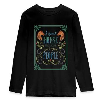 Horse T shirt gift motif ride horse ride fan - Teenager Premium Organic Long Sleeve Shirt - black - Front - AI Model Kid Female (0cm)