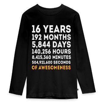 16e cadeaux d'anniversaire, anniversaire de 16 ans - T-shirt manches longues Premium Ado - noir - Devant - AI Model Kid Female (0cm)