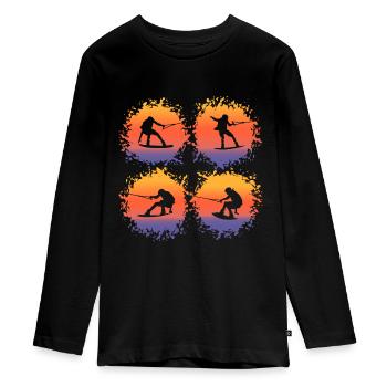 Wakeboard Surfboard Waken Wakeskate Retro - Teenager Premium Bio Langarmshirt - Schwarz - Vorne - AI Model Kid Female (0cm)