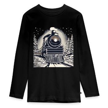Lokomotive - Teenager Premium Bio Langarmshirt - Schwarz - Vorne - AI Model Kid Female (0cm)