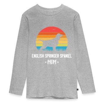 Englischer Springer Spaniel Mama Retro Vintage - Teenager Premium Bio Langarmshirt - Grau meliert - Vorne