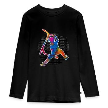 trottinette freestyle - T-shirt manches longues Premium Ado - noir - Devant - AI Model Kid Female (0cm)