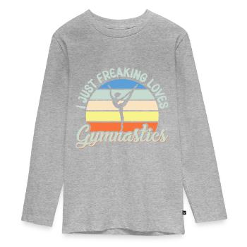 Gymnastik Training Fitness Gym - Teenager Premium Bio Langarmshirt - Grau meliert - Vorne