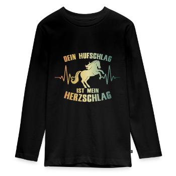 Herzschlag Pferd Hufschlag - Teenager Premium Bio Langarmshirt - Schwarz - Vorne - AI Model Kid Female (0cm)