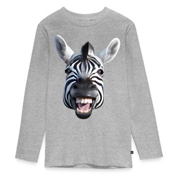 Breit grinsendes Zebra - Teenager Premium Bio Langarmshirt - Grau meliert - Vorne