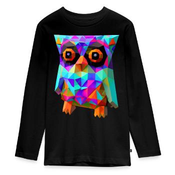 Hibou polygonal - T-shirt manches longues Premium Ado - noir - Devant - AI Model Kid Female (0cm)