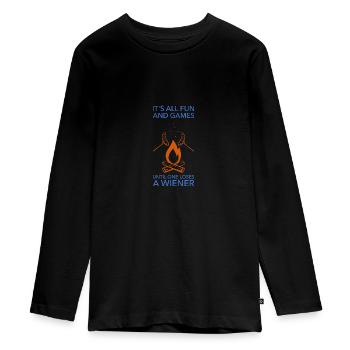 Camping Campfire Viennese Caravan Gift - Teenager Premium Organic Long Sleeve Shirt - black - Front - AI Model Kid Female (0cm)