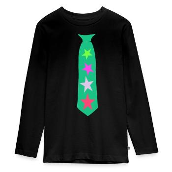 Krawatte Grün mit Sternen - hübsch machen Feier - Teenager Premium Bio Langarmshirt - Schwarz - Vorne - AI Model Kid Female (0cm)