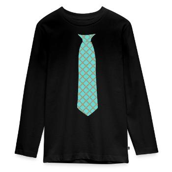 Krawatte Fake Aufgedruckte Muster Türkis - Teenager Premium Bio Langarmshirt - Schwarz - Vorne - AI Model Kid Female (0cm)