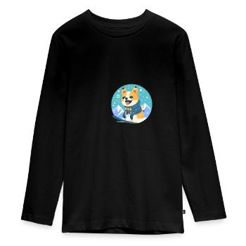 Dog Shiba Inu Winter Sports Snowboard Snow - Teenager Premium Organic Long Sleeve Shirt - black - Front - AI Model Kid Female (0cm)