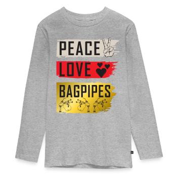 Peace Love Cornemuse Instrument de musique - T-shirt manches longues Premium Ado - gris chiné - Devant