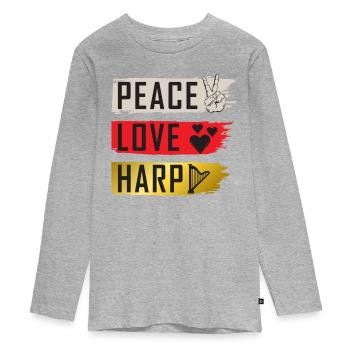 Peace Love Harp Musical Instrument - Teenager Premium Organic Long Sleeve Shirt - heather grey - Front