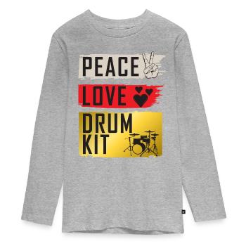 Peace Love Drum Kit Instrument Drummers - Teenager Premium Organic Long Sleeve Shirt - heather grey - Front