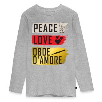 Peace Love Hautbois D’Amore Instrument - T-shirt manches longues Premium Ado - gris chiné - Devant