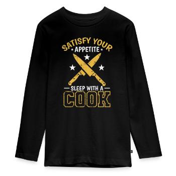 Satisfy your Appetite Sleep with a Cook - Teenager Premium Organic Long Sleeve Shirt - black - Front - AI Model Kid Female (0cm)