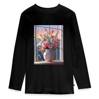 Vases of Flowers at Sunset - Teenager Premium Organic Long Sleeve Shirt - black - Front - AI Model Kid Female (0cm)