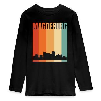 Magdeburg Skyline - Teenager Premium Organic Long Sleeve Shirt - black - Front - AI Model Kid Female (0cm)