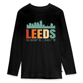 Leeds - T-shirt manches longues Premium Ado - noir - Devant - AI Model Kid Female (0cm)