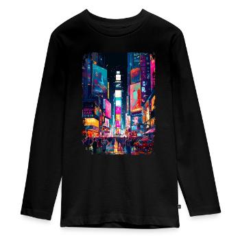 New York - Teenager Premium Bio Langarmshirt - Schwarz - Vorne - AI Model Kid Female (0cm)