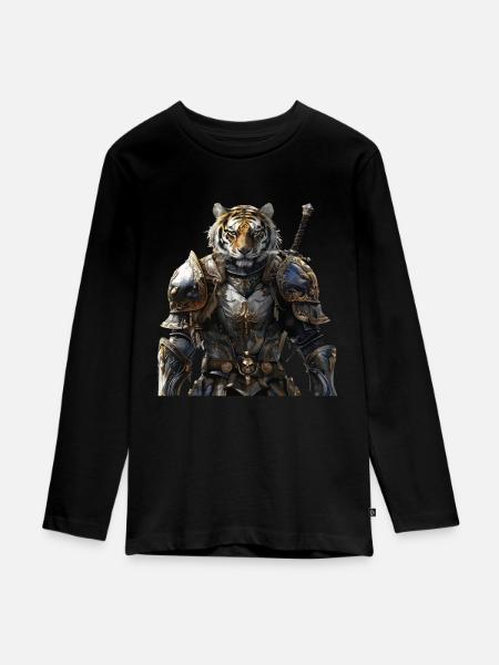 Tiger Ritter Mittelalter - Teenager Premium Bio Langarmshirt - Schwarz