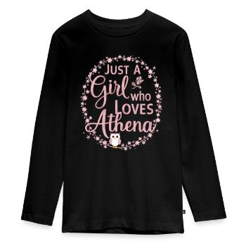 Athena Goddess Gift - Teenager Premium Organic Long Sleeve Shirt - black - Front - AI Model Kid Female (0cm)