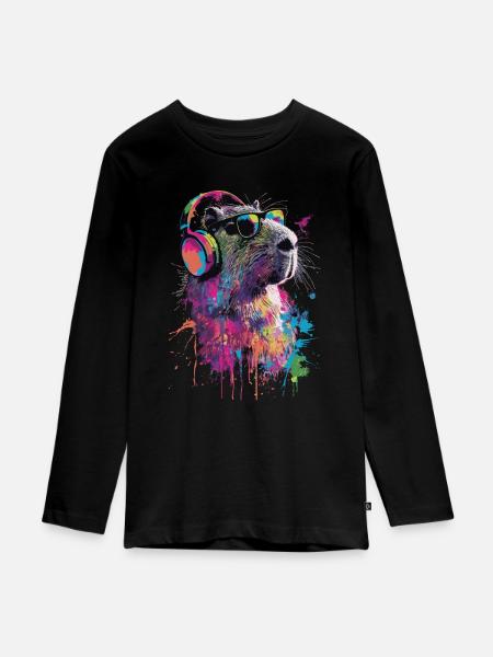 Capybara - Teenager Premium Bio Langarmshirt - Schwarz