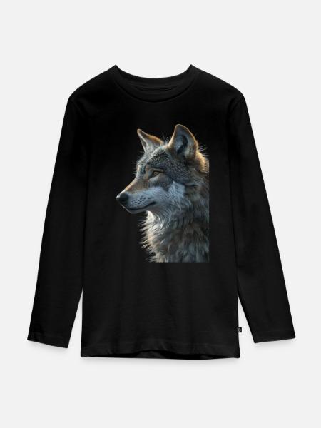 Wolf - Teenager Premium Bio Langarmshirt - Schwarz