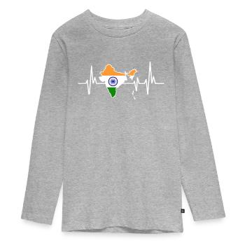 Heartbeat Design Indian Flag India India - Teenager Premium Organic Long Sleeve Shirt - heather grey - Front