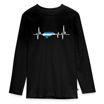 Herzschlag-Design Honduras Flagge Honduras - Teenager Premium Bio Langarmshirt - Schwarz - Vorne - AI Model Kid Female (0cm)