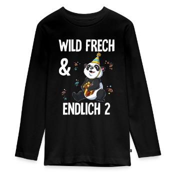 2. Geburtstag Panda Wild Frech Und Endlich 2 Jahre - Teenager Premium Bio Langarmshirt - Schwarz - Vorne - AI Model Kid Female (0cm)