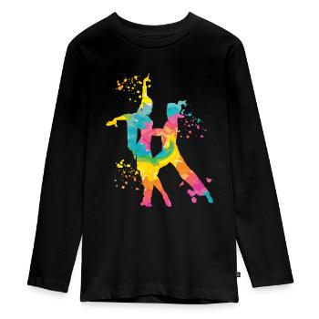 Danseur d’aquarelle de couple de danse latine - T-shirt manches longues Premium Ado - noir - Devant - AI Model Kid Female (0cm)
