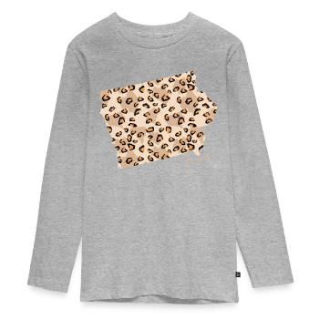 Carte de motif léopard Leo État de l’Iowa - T-shirt manches longues Premium Ado - gris chiné - Devant