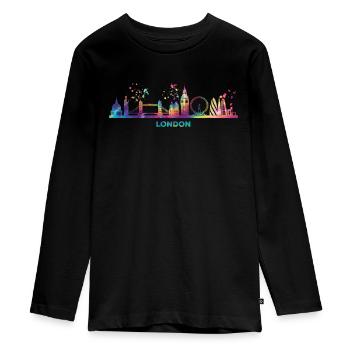 Londoner Skyline London - Teenager Premium Bio Langarmshirt - Schwarz - Vorne - AI Model Kid Female (0cm)