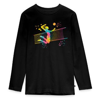 Joueurs de volley-ball enfants beach-volley - T-shirt manches longues Premium Ado - noir - Devant - AI Model Kid Female (0cm)
