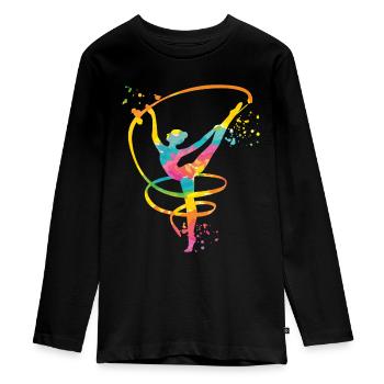 Gymnaste avec groupe Gymnastique rythmique - T-shirt manches longues Premium Ado - noir - Devant - AI Model Kid Female (0cm)