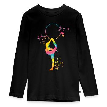 Gymnaste avec gymnastique rythmique au cerceau - T-shirt manches longues Premium Ado - noir - Devant - AI Model Kid Female (0cm)