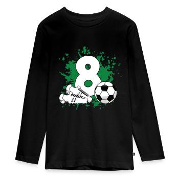 Fußballgeburtstag 8. Geburtstag - Teenager Premium Bio Langarmshirt - Schwarz - Vorne - AI Model Kid Female (0cm)