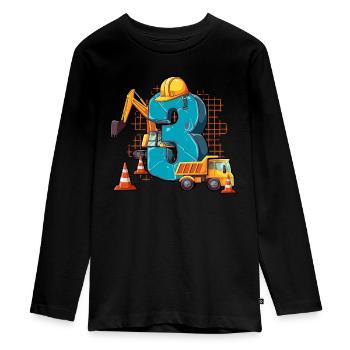 Construction Machinery 3rd Birthday - Teenager Premium Organic Long Sleeve Shirt - black - Front - AI Model Kid Female (0cm)