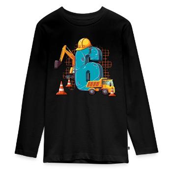 Construction Machinery 6th Birthday - Teenager Premium Organic Long Sleeve Shirt - black - Front - AI Model Kid Female (0cm)