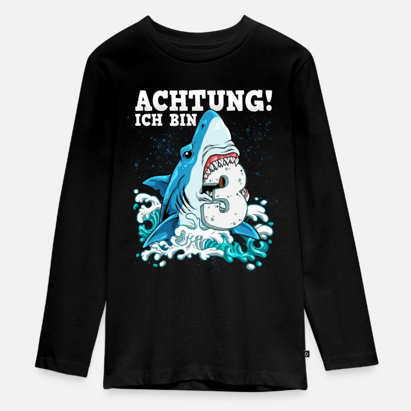 Requin du 3e anniversaire - T-shirt manches longues Premium Ado - noir